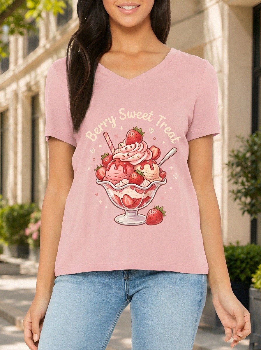 Women's Strawberry Dessert Lover Berry Sweet Treat Printed T-shirt