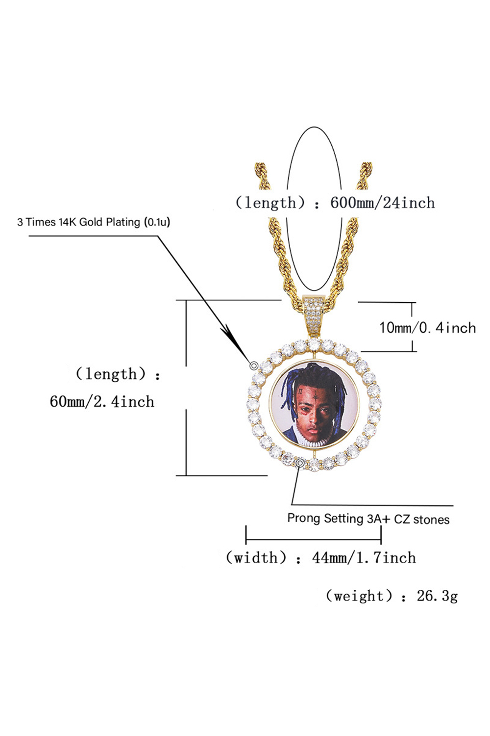 Kendrick Lamar Rotatable zircon hip hop necklace