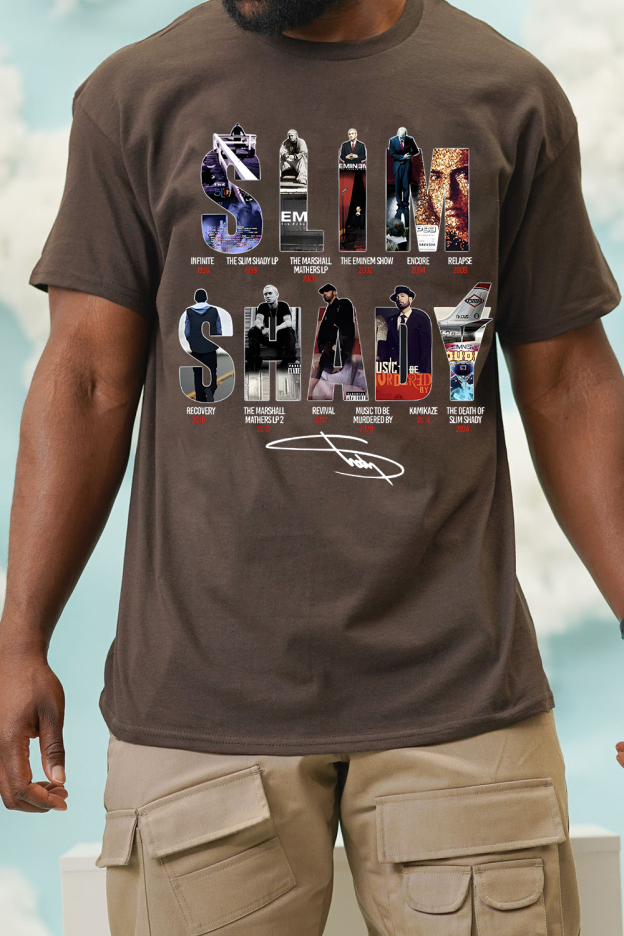 Eminem Letter Star Casual Print Round Neck Short Sleeve T-Shirt