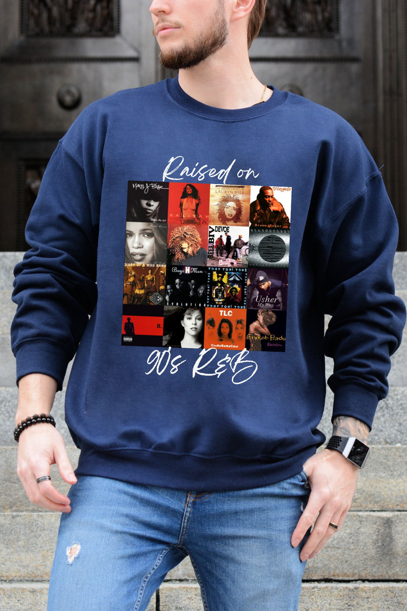 Raised on 90's R&B Album Cover Sweatshirt For Men