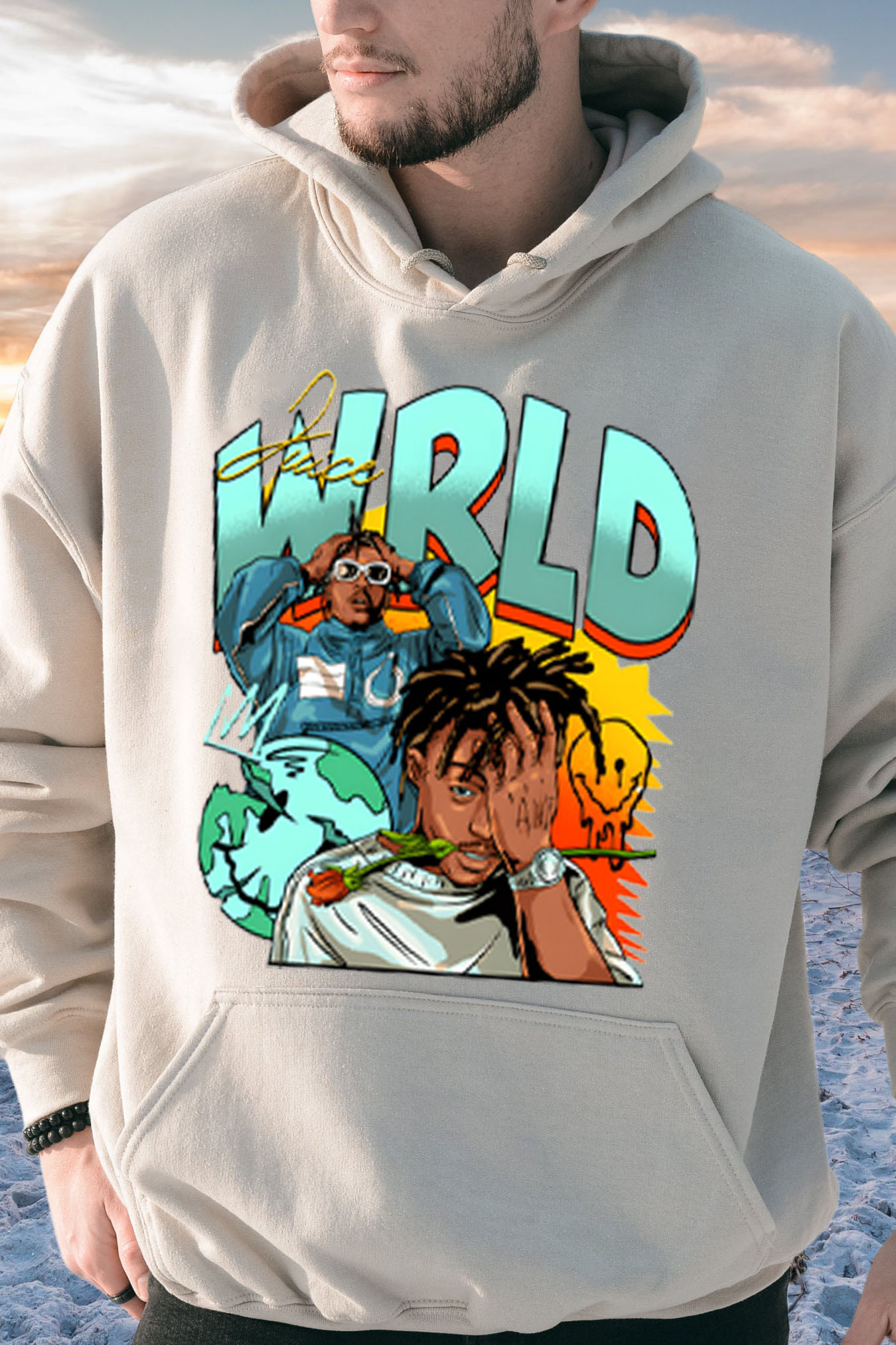 Juice World fans color block  Hoodie For Men