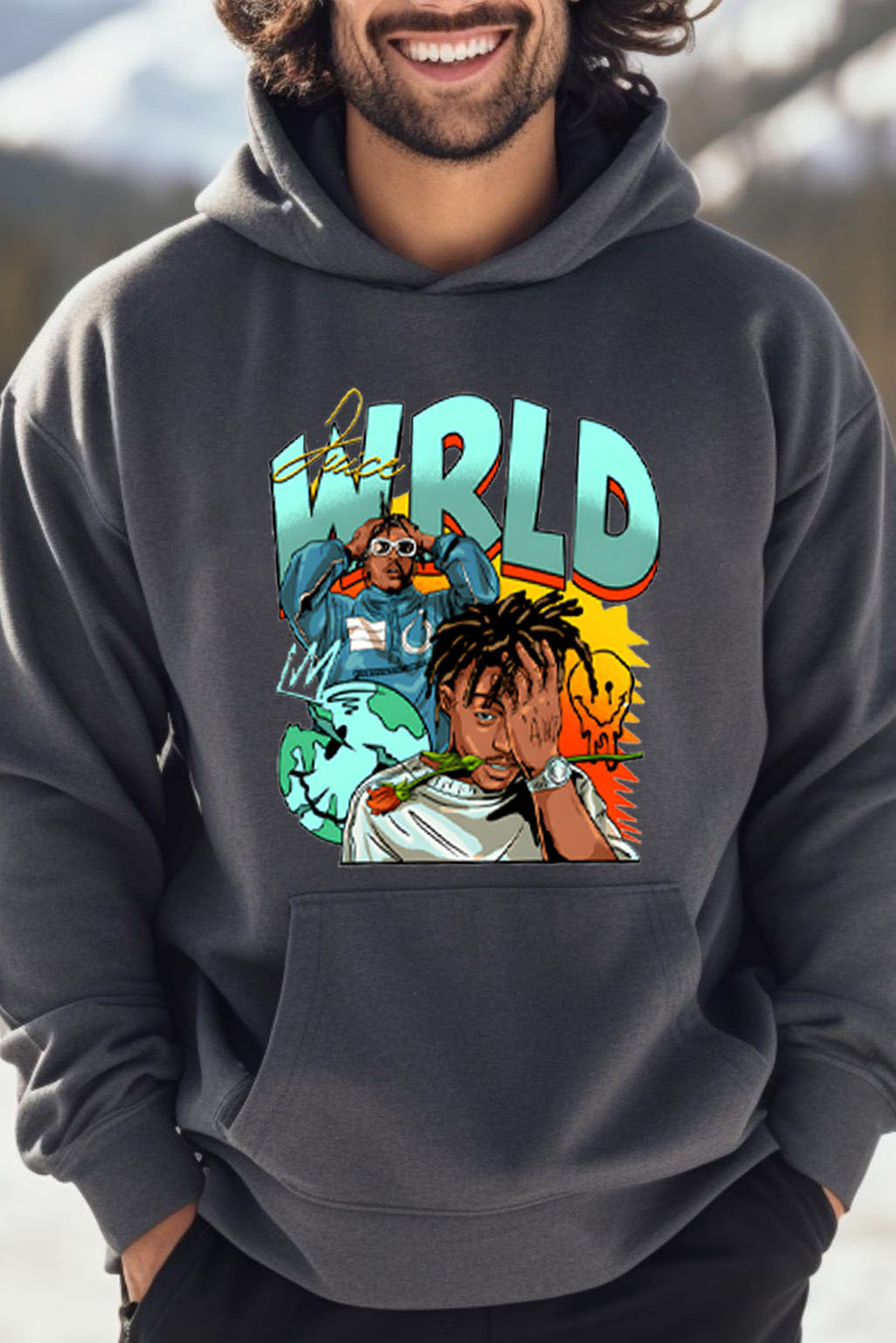 Juice World fans color block  Hoodie For Men