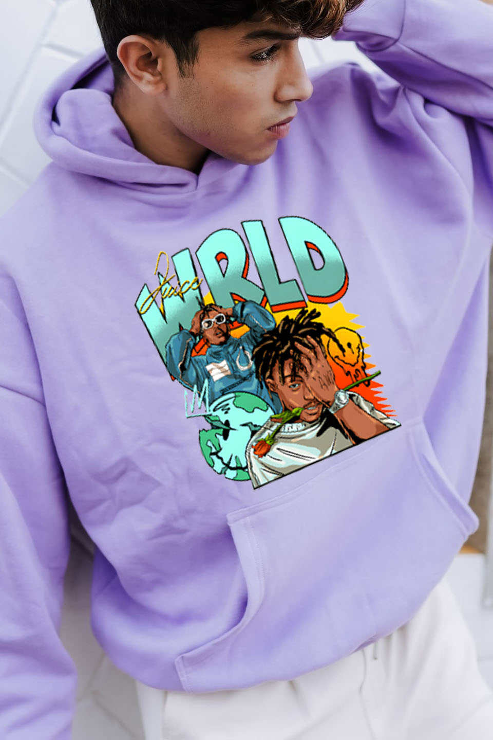 Juice World fans color block  Hoodie For Men