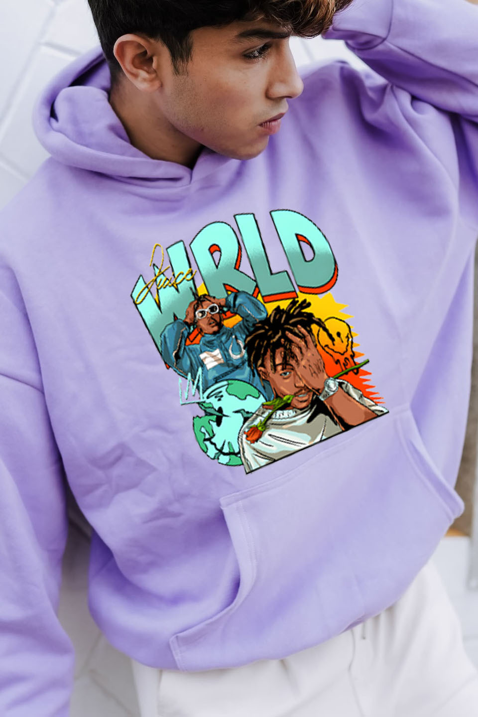 Juice World fans color block  Hoodie For Men