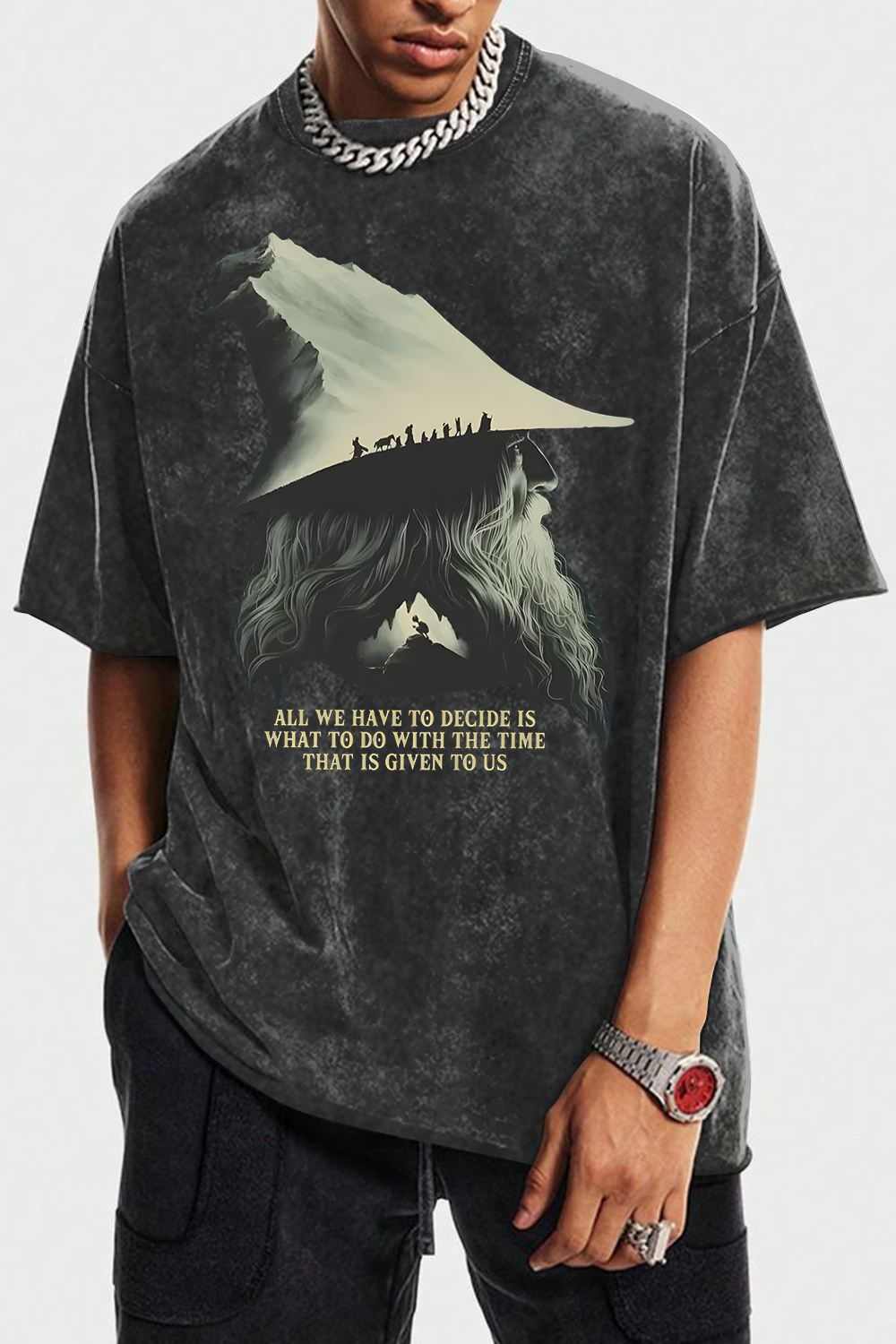 Washed cotton LOTR Gandalf Quote All We Have To Decide Front Vintage S