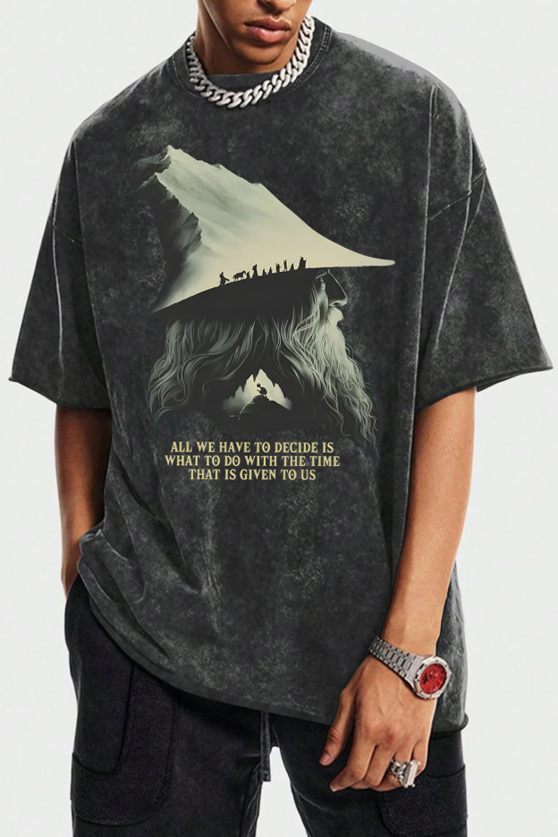 Washed cotton LOTR Gandalf Quote All We Have To Decide Front Vintage Shirt Tee - Men