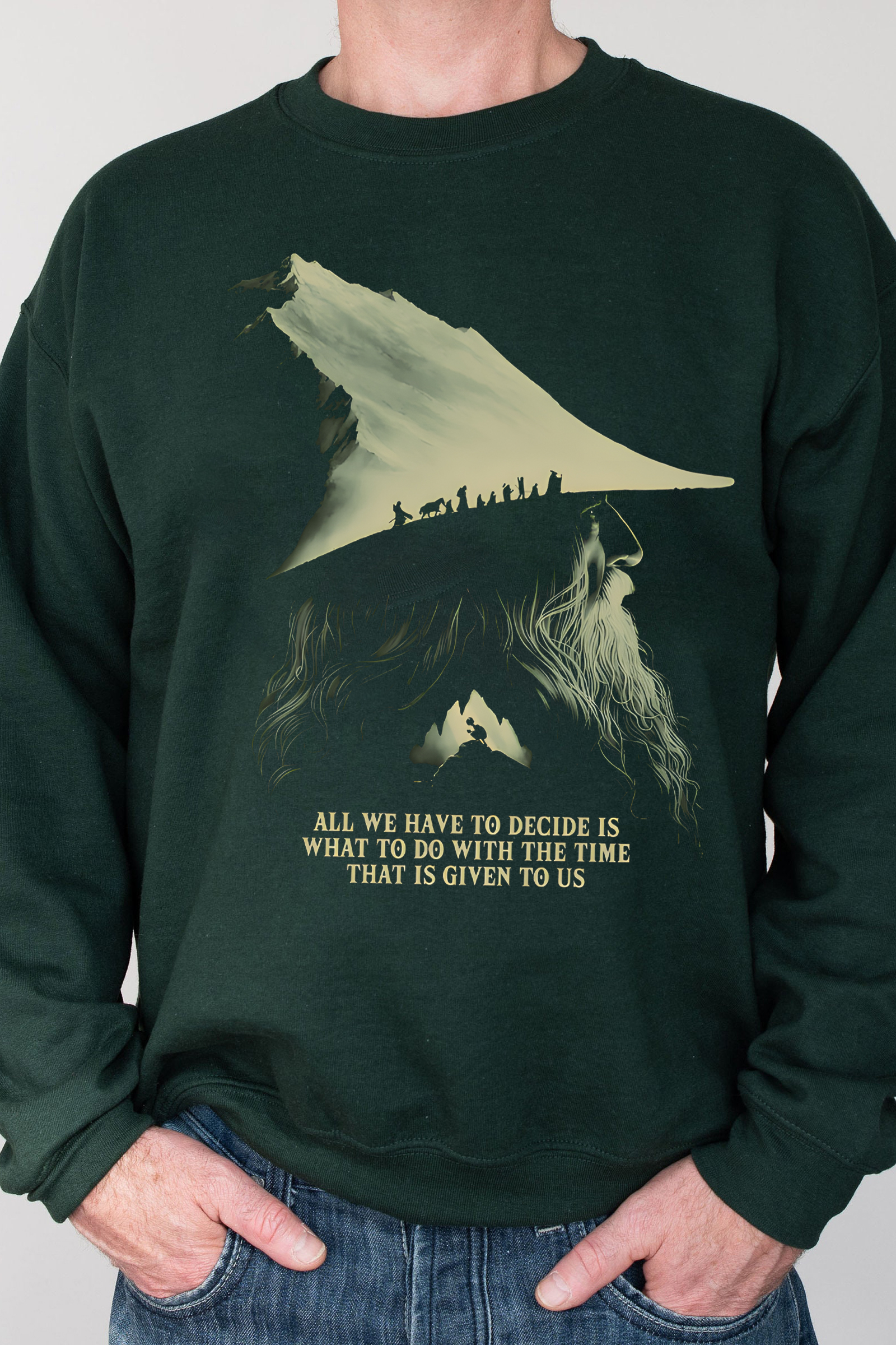 LOTR Gandalf Quote All We Have To Decide Front Vintage Shirt Sweatshirt- Men