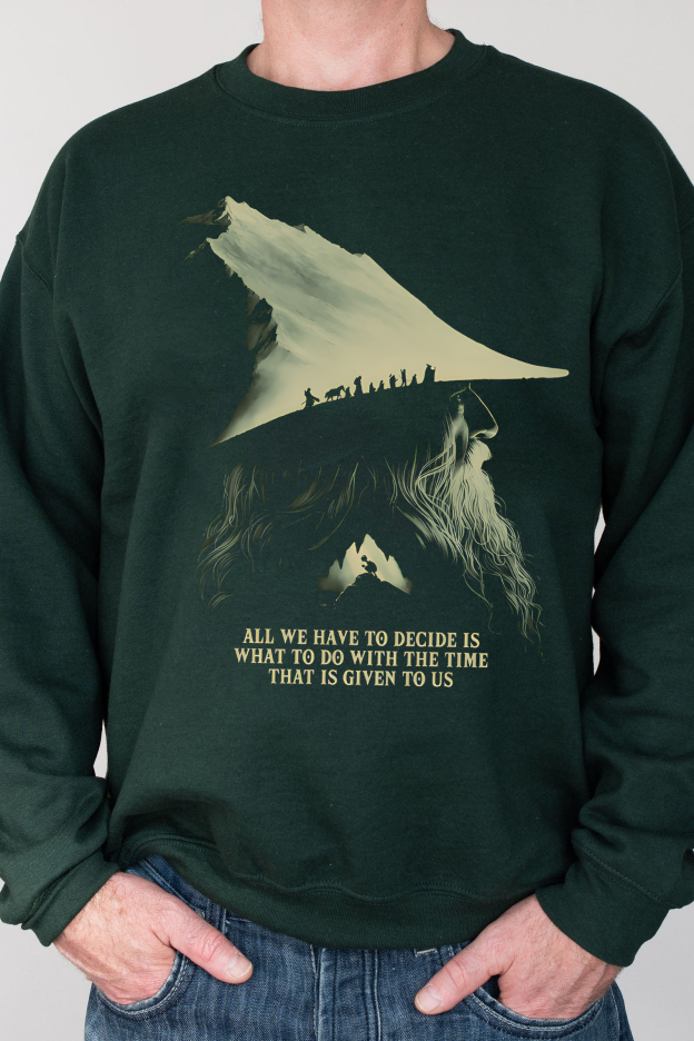 LOTR Gandalf Quote All We Have To Decide Front Vintage Shirt Sweatshirt- Men