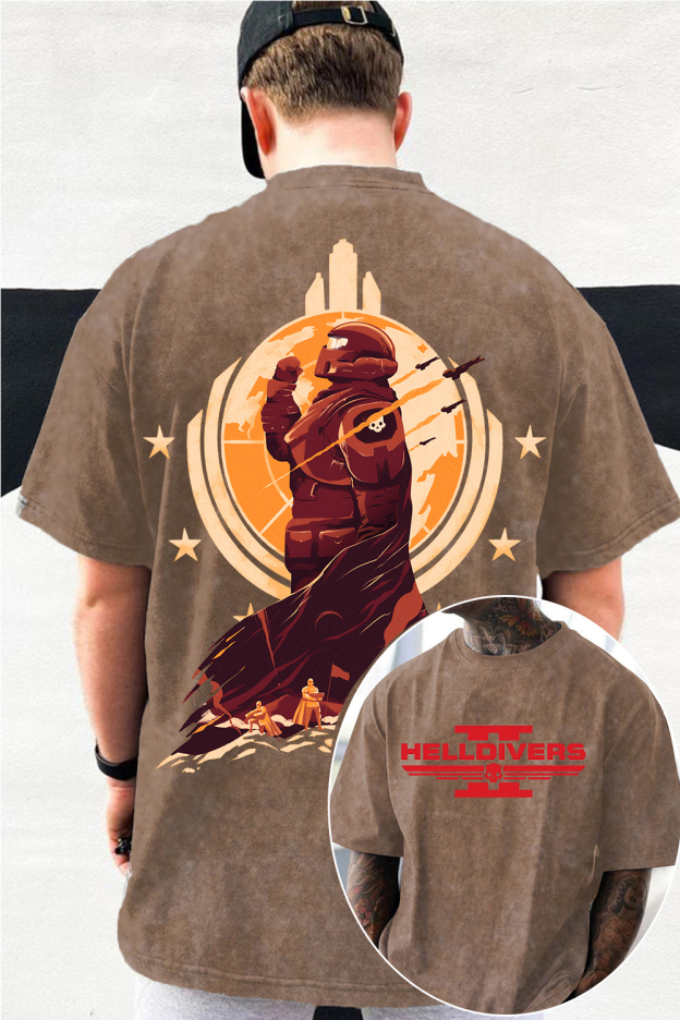 Helldivers 2 Oversized Vintage Unisex Washed Shirt