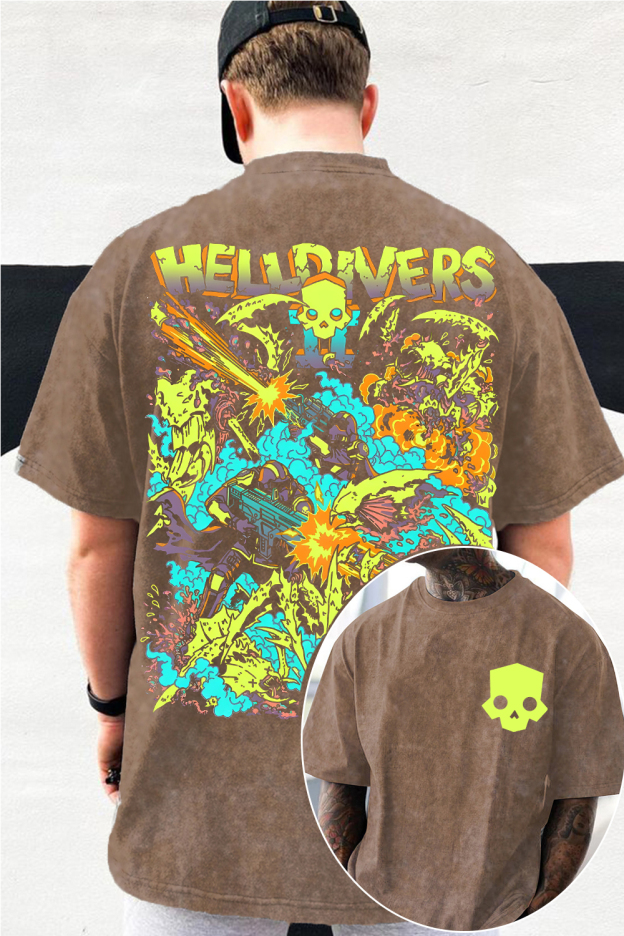 Helldivers 2 Oversized Vintage Unisex Washed Shirt