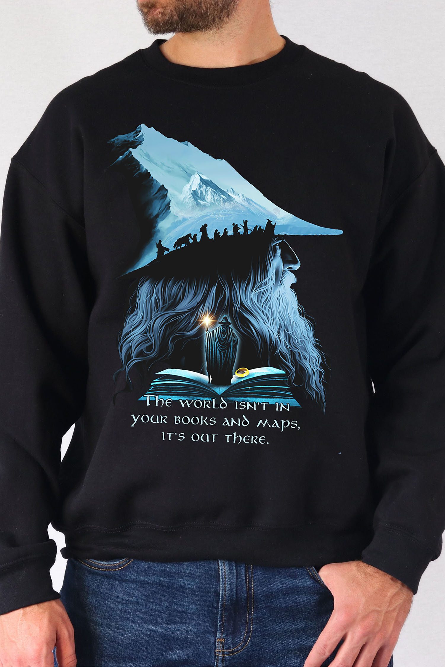 LOTR Gandalf The World Isn��t In Your Books and Maps Middle Earth 1 Side Vintage Sweatshirts
