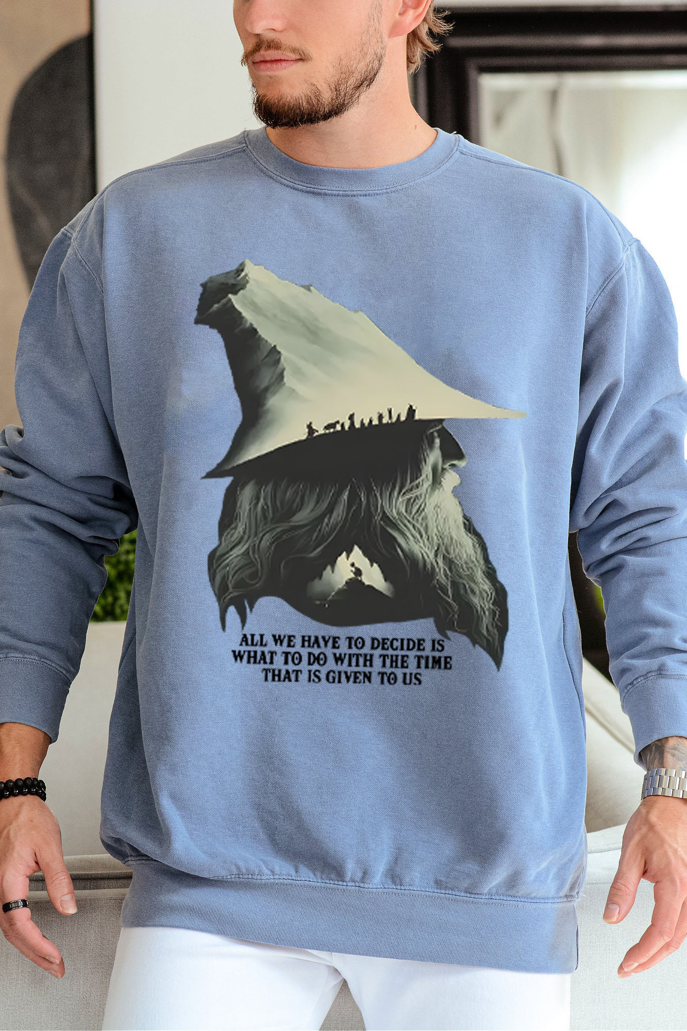 LOTR Gandalf Quote All We Have To Decide Front Vintage Shirt Sweatshirt- Men