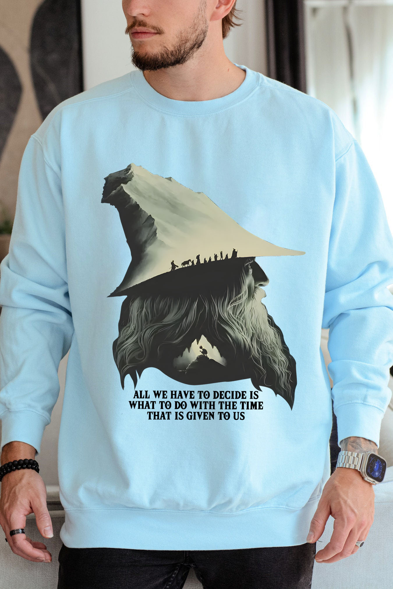 LOTR Gandalf Quote All We Have To Decide Front Vintage Shirt Sweatshirt- Men