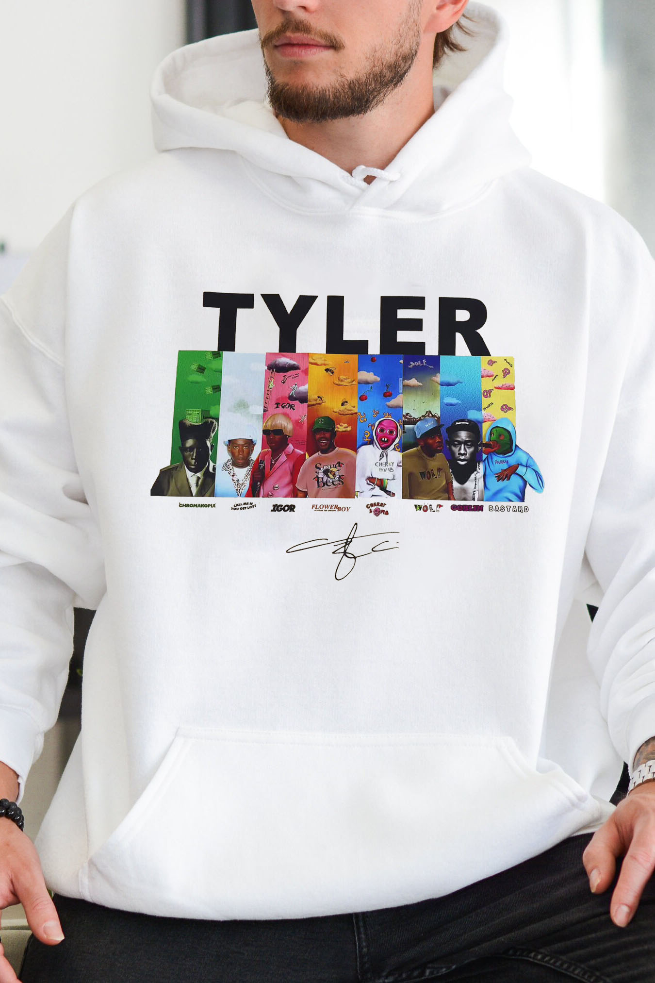 Tyler cartoon print round neck Men Hoodie