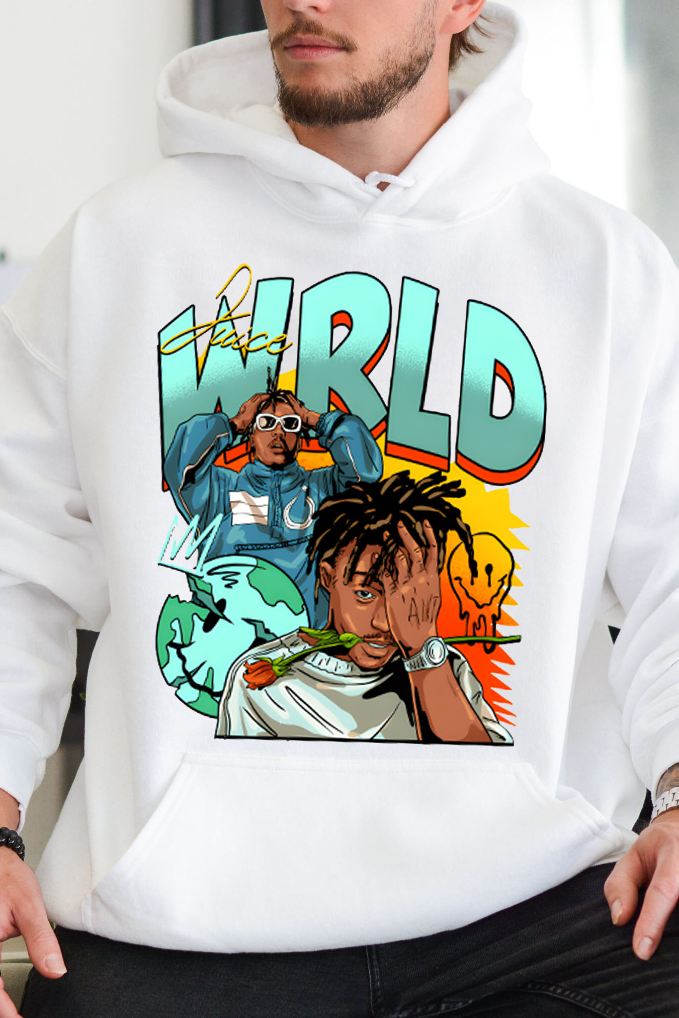 Juice World fans color block  Hoodie For Men