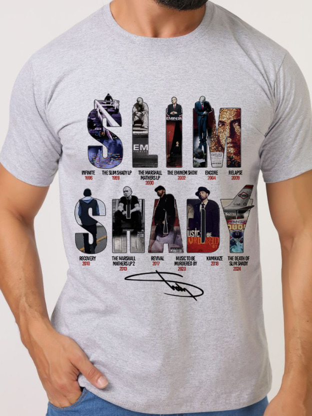 Eminem Letter Star Casual Print Round Neck Short Sleeve T-Shirt