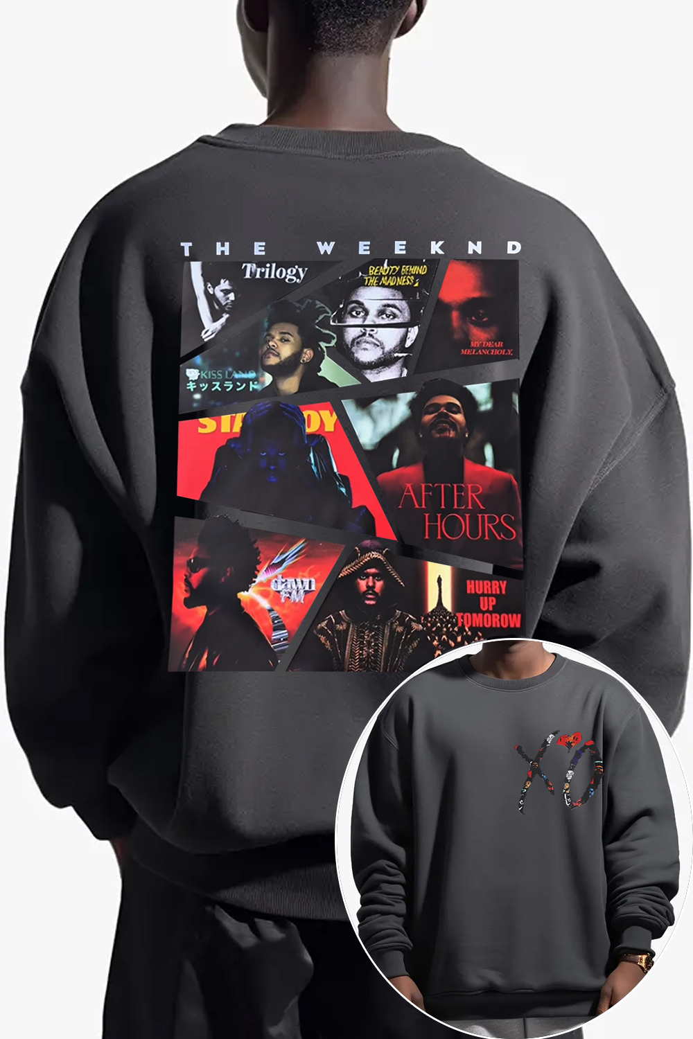 theweeknd double-sided printed round neck sweatshirt