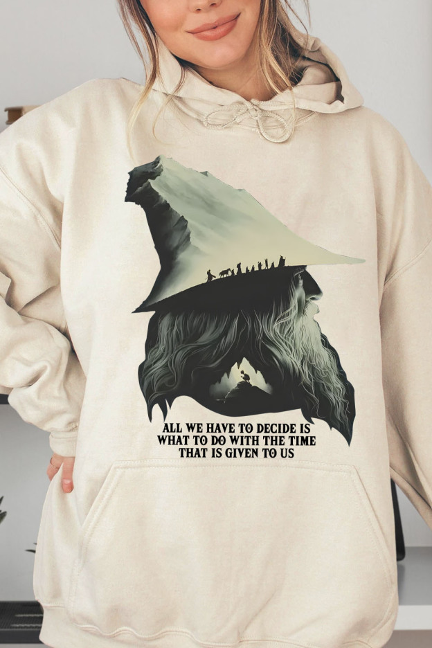 LOTR Gandalf Quote All We Have To Decide Front Vintage Women Hoodie