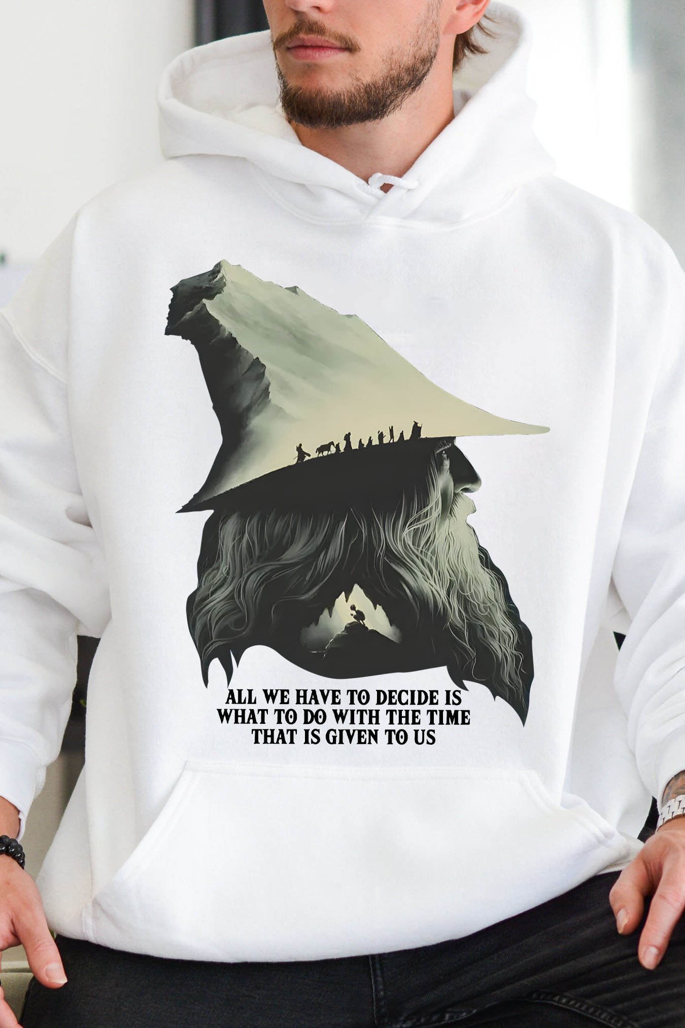 LOTR Gandalf Quote All We Have To Decide Front Vintage Men Hoodie