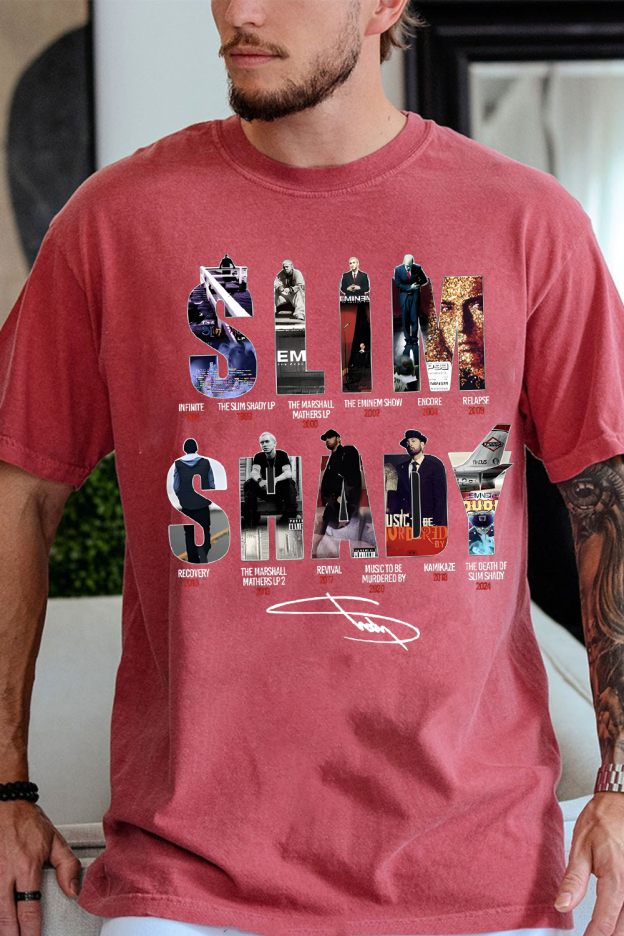 Eminem Letter Star Casual Print Round Neck Short Sleeve T-Shirt