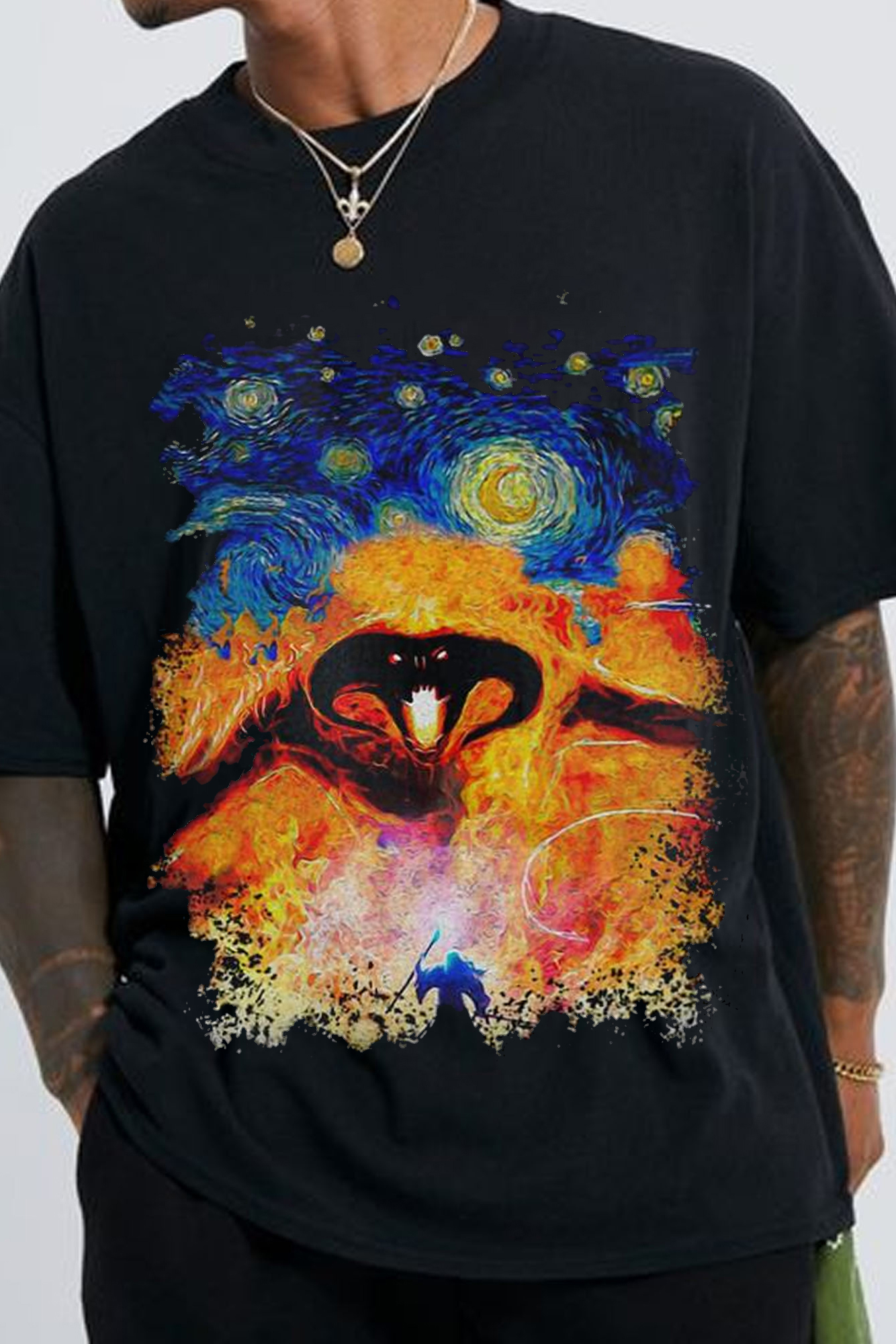 Balrog Starry Night LOTR Vintage  Men T Shirt