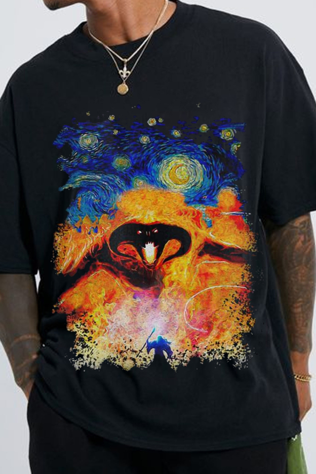 Balrog Starry Night LOTR Vintage  Men T Shirt