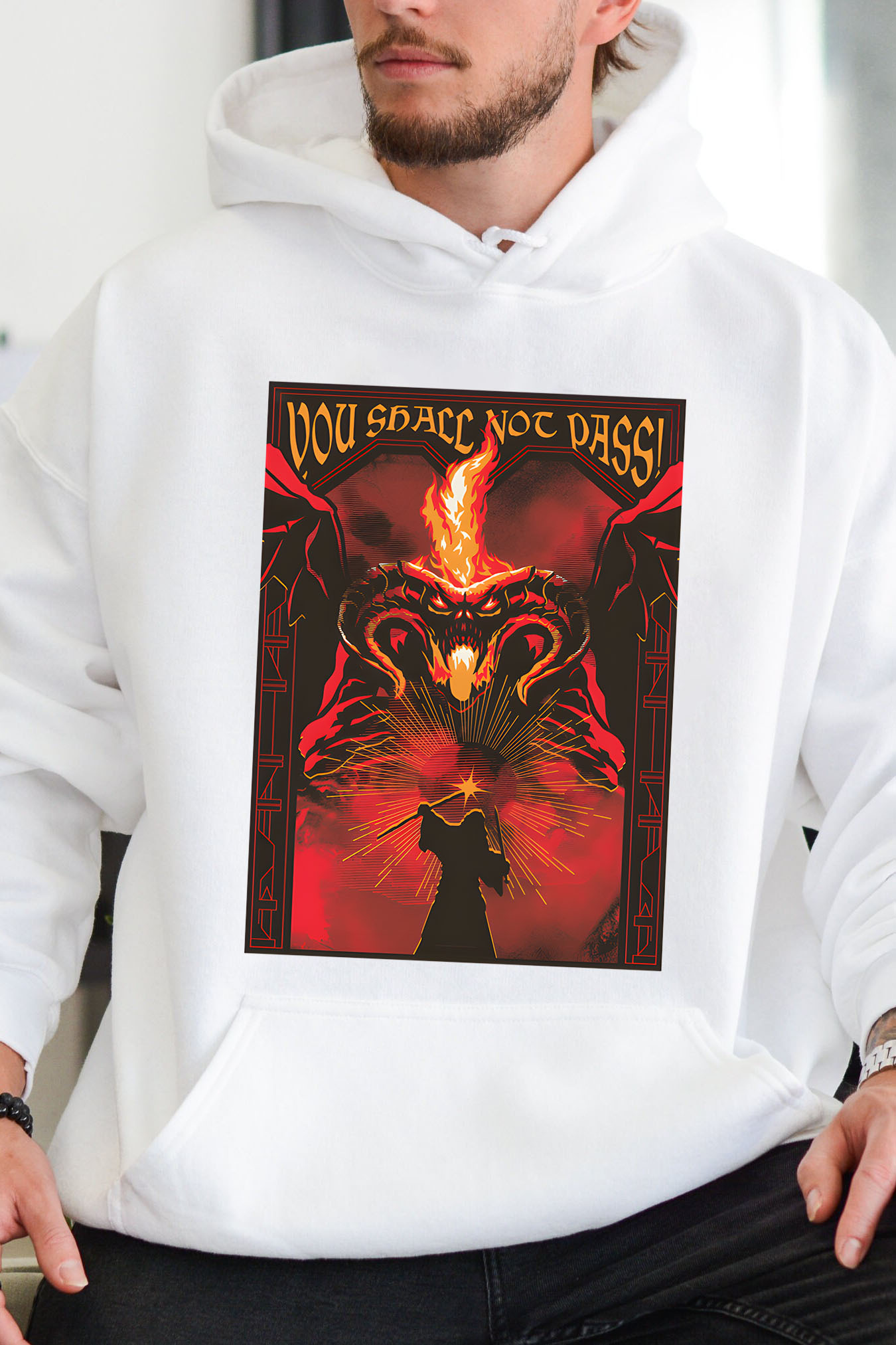 Fire and shadow clash LOTR hoodie For men