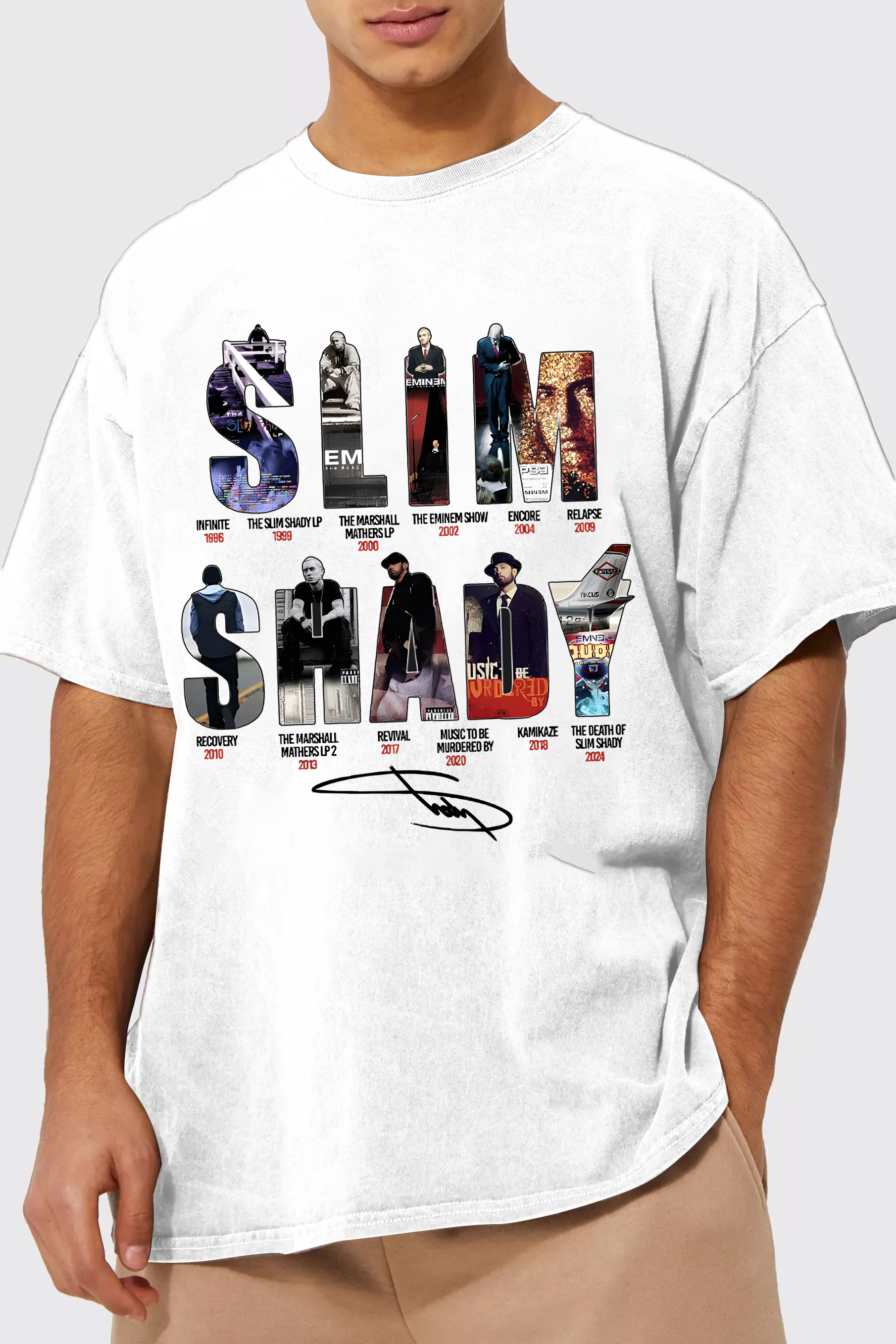 Eminem Letter Star Casual Print Round Neck Short Sleeve T-Shirt