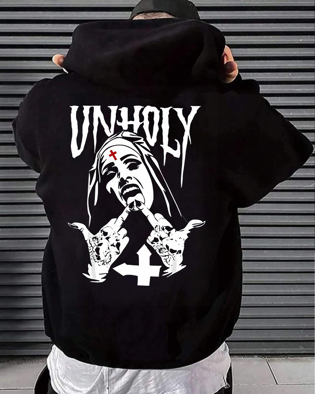 Unholy Satanic Nun Tattoos Art Print Hoodie For Men