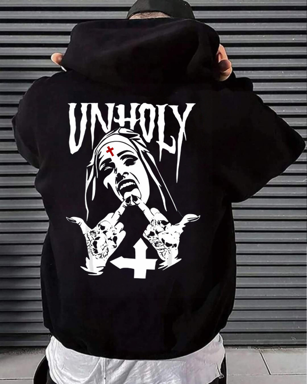 Unholy Satanic Nun Tattoos Art Print Hoodie For Men