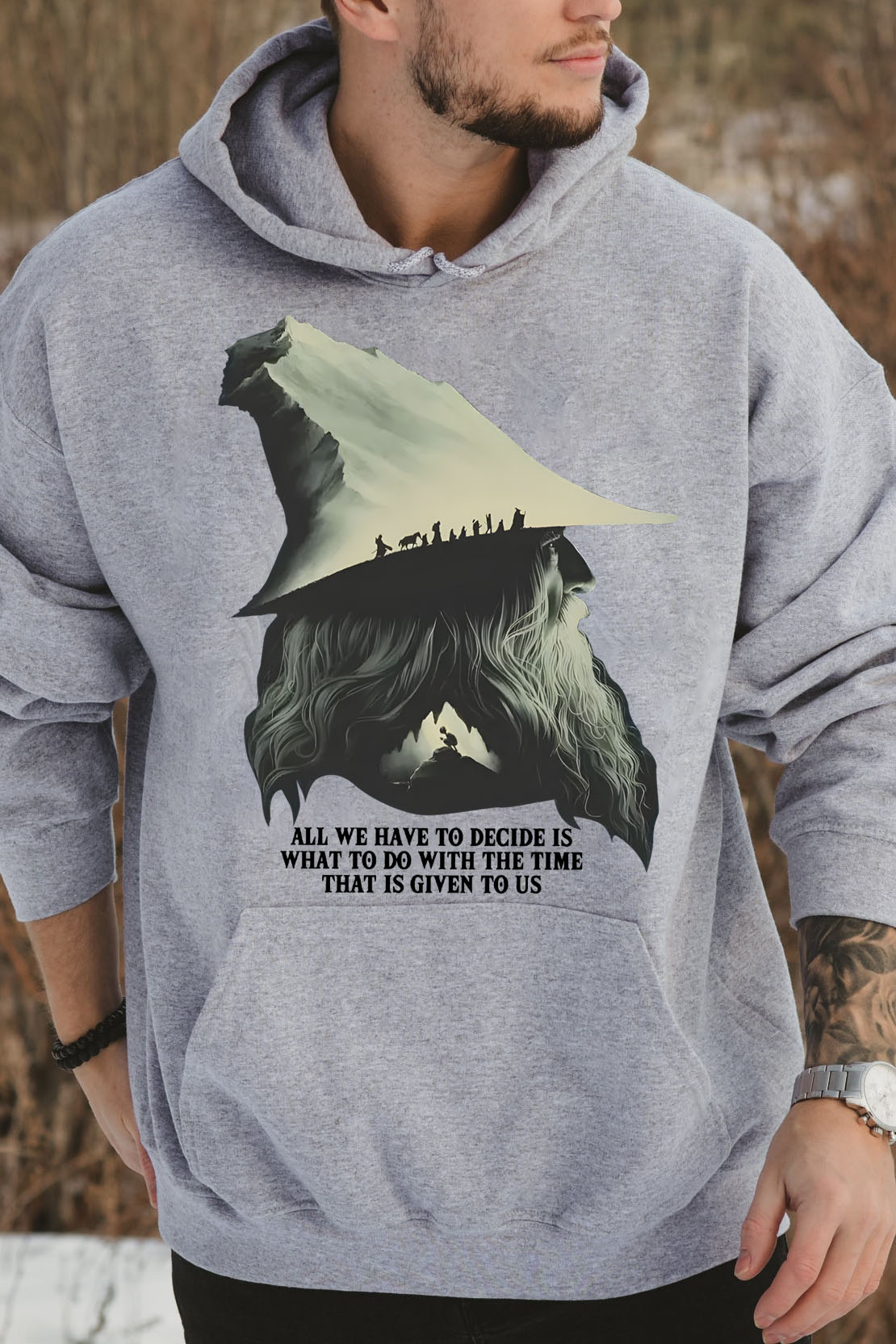 LOTR Gandalf Quote All We Have To Decide Front Vintage Men Hoodie
