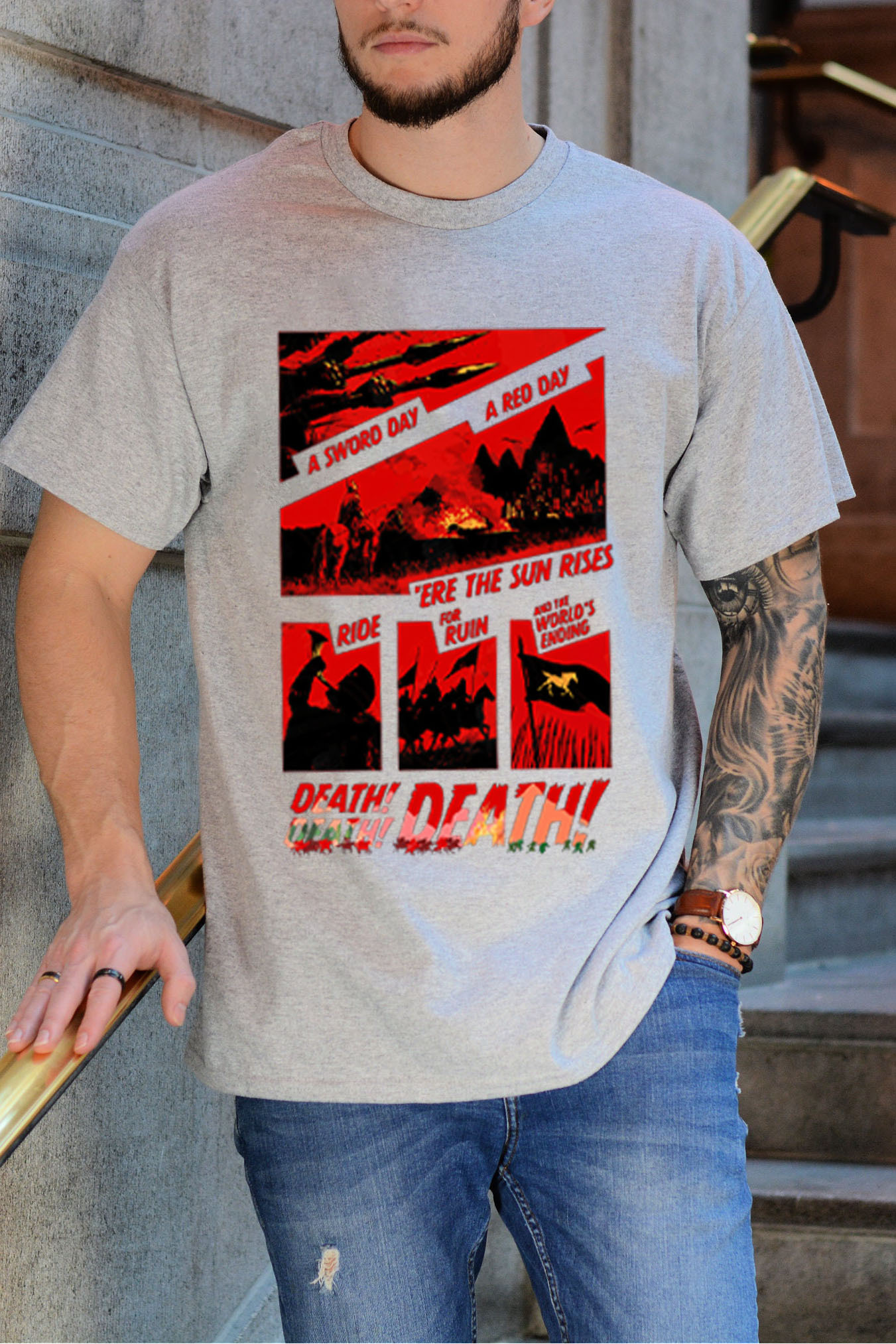 Lord of the Rings-Cycling Print Short Sleeve T-Shirt