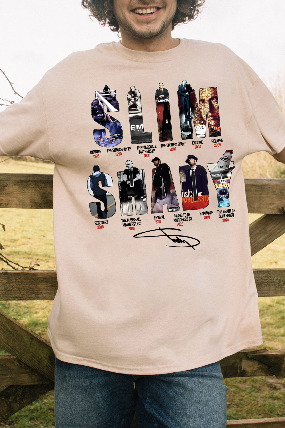 Eminem Letter Star Casual Print Round Neck Short Sleeve T-Shirt