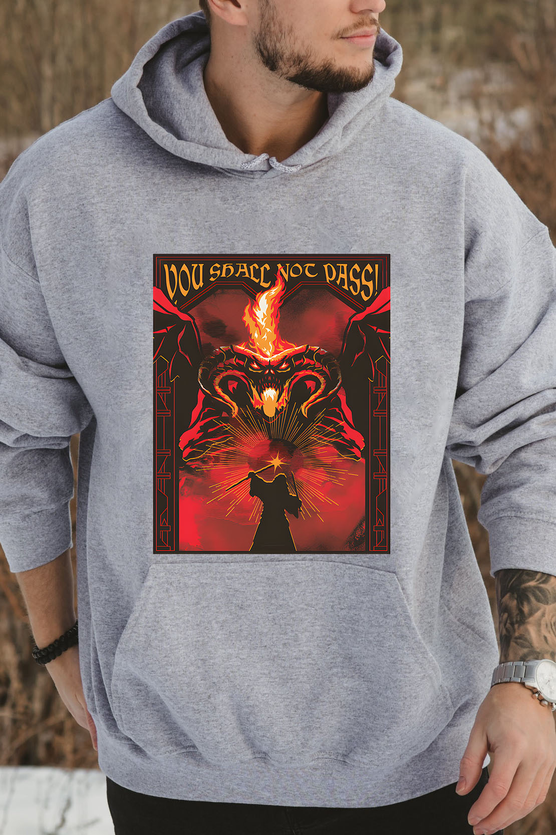 Fire and shadow clash LOTR hoodie For men