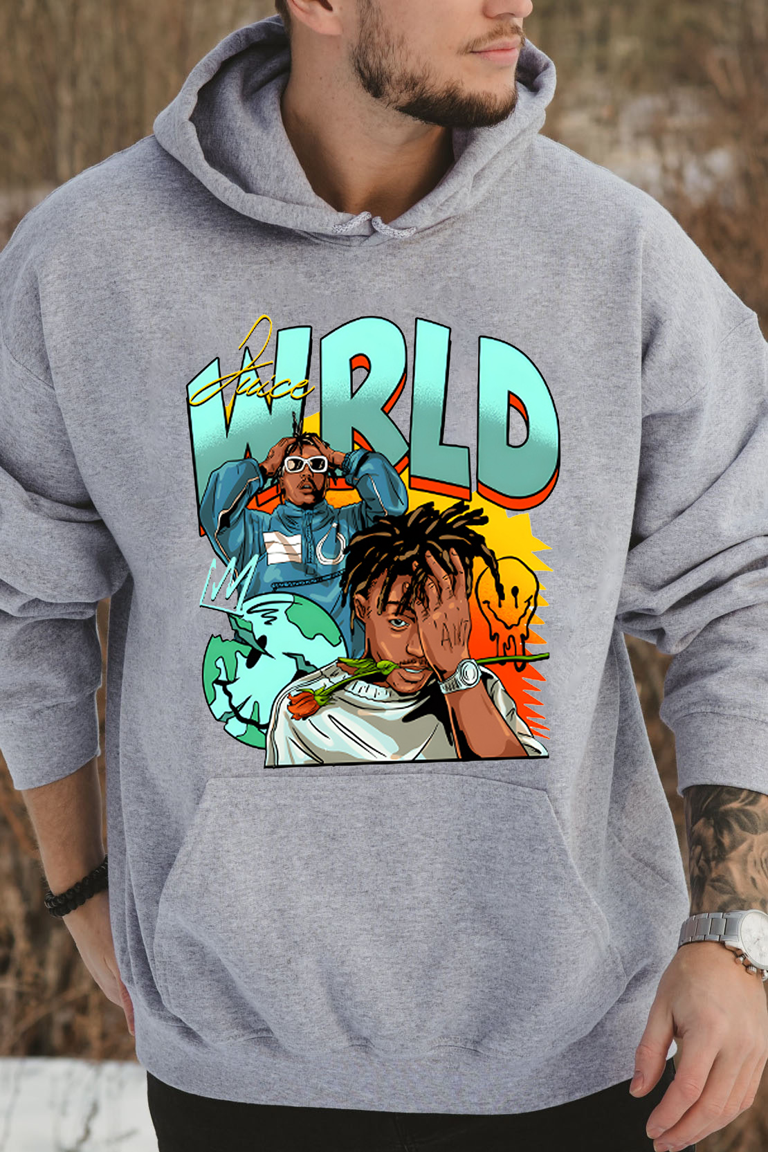 Juice World fans color block  Hoodie For Men