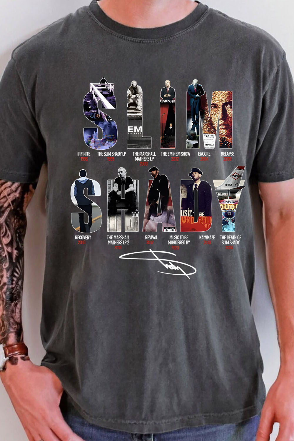 Eminem Letter Star Casual Print Round Neck Short Sleeve T-Shirt