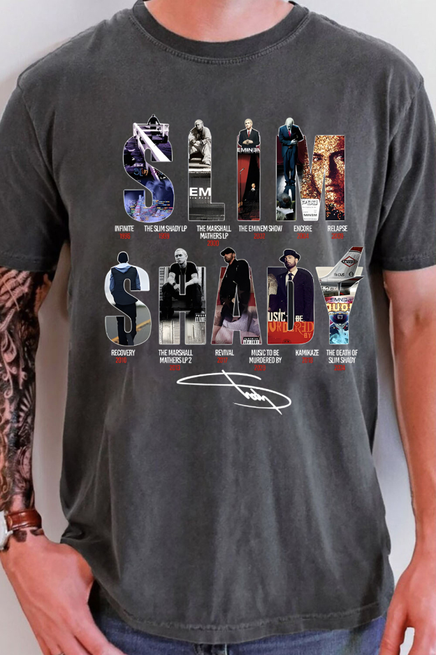 Eminem Letter Star Casual Print Round Neck Short Sleeve T-Shirt