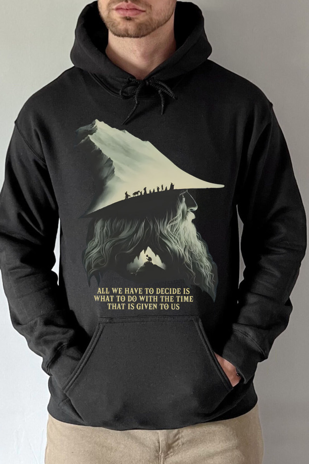 LOTR Gandalf Quote All We Have To Decide Front Vintage Men Hoodie