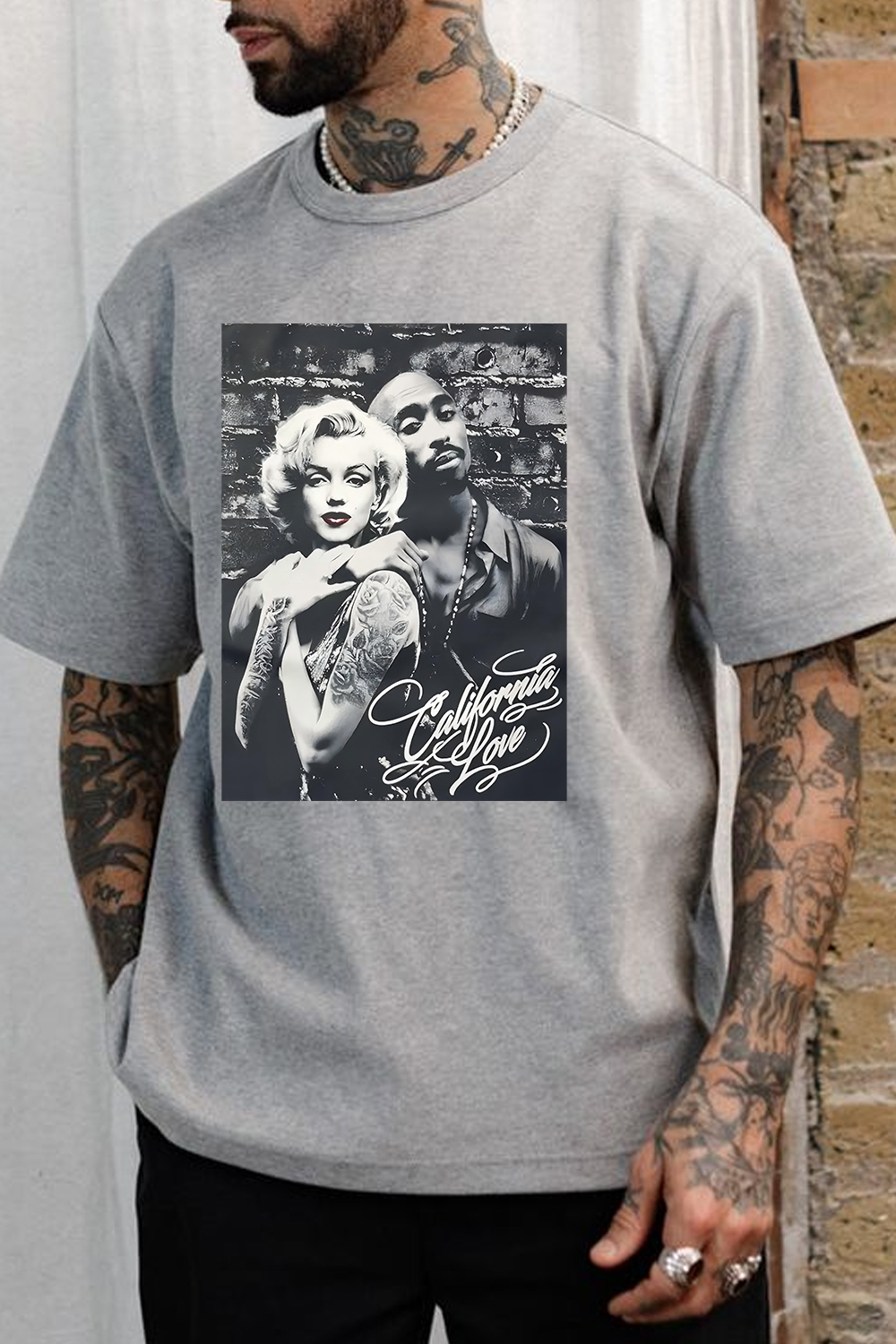 Marilyn Monroe and Tupac Shakur Graphic Tee For Men