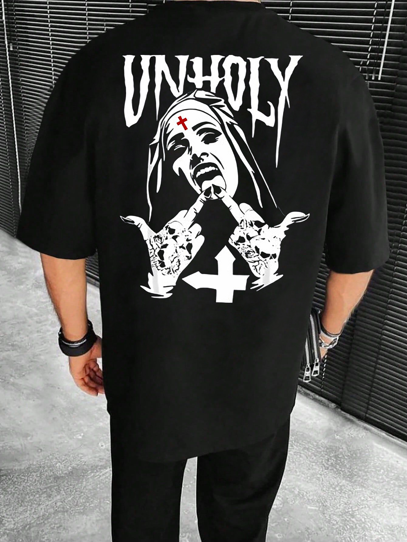 Unholy Satanic Nun Tattoos Art Print Men TEE