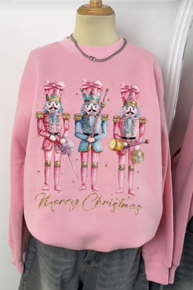 Christmas Nutcracker Printed Round Neck Women's Long Sleeve Sweatshirt