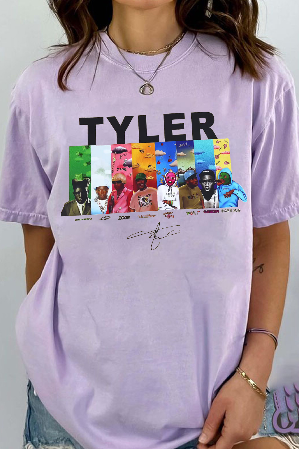 Tyler cartoon print round neck ladies T-shirt