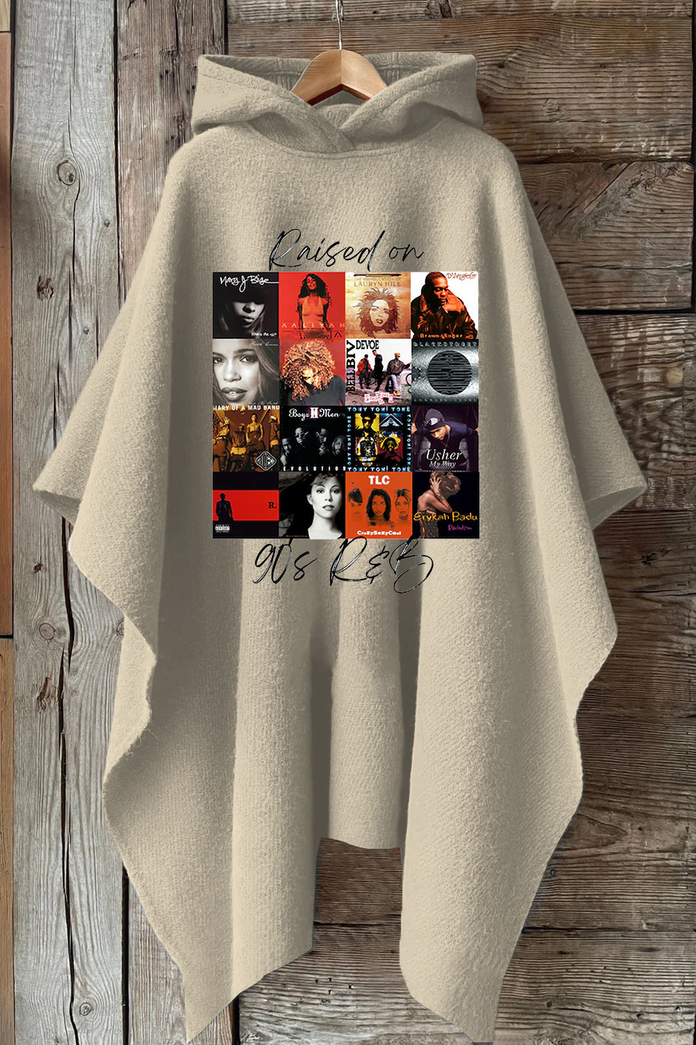 Raised on 90's R&B Album Cover Hooded Warm Shawl Cape