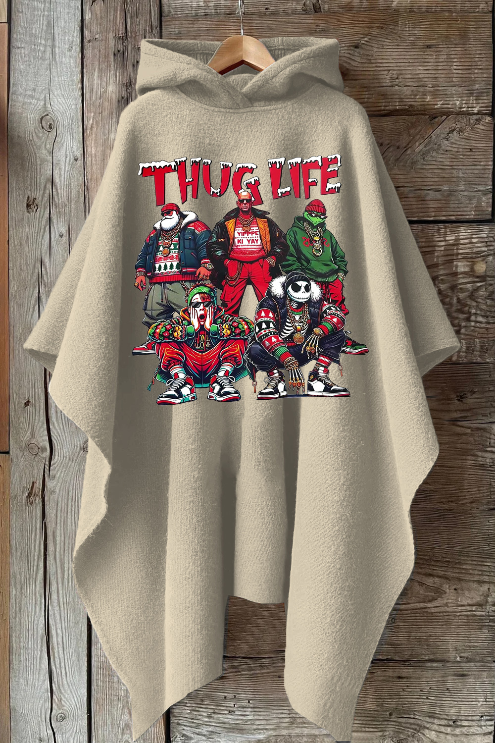 Christmas Personalized Print Hooded Warm Shawl Cape