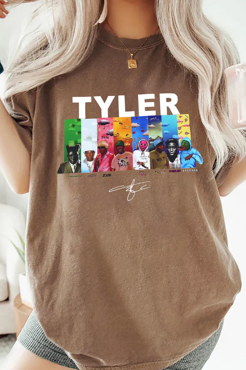 Tyler cartoon print round neck ladies T-shirt