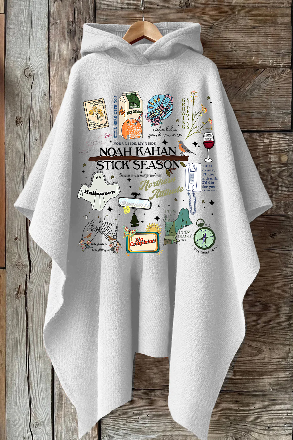 Stick Season Noah Kahan Full Version Hooded Warm Shawl Cape