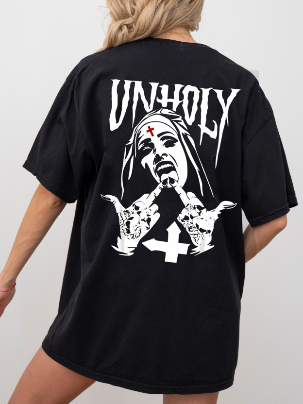 Unholy Satanic Nun Tattoos Art Print T-shirt For WoMen