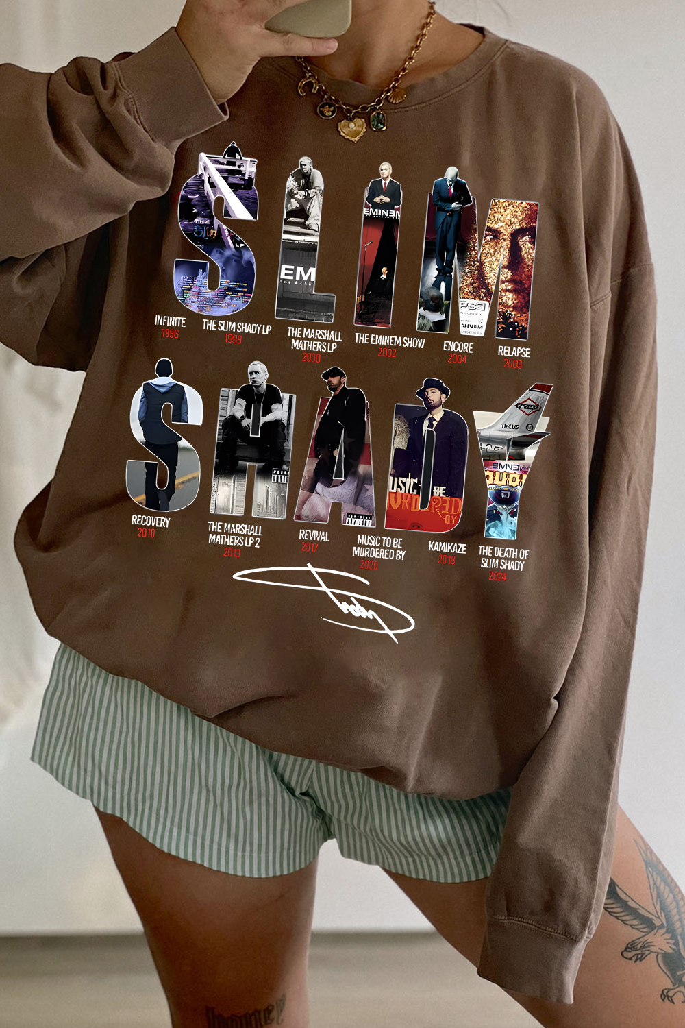 Eminem Letter Star Print Round Neck Long Sleeve Sweatshirt