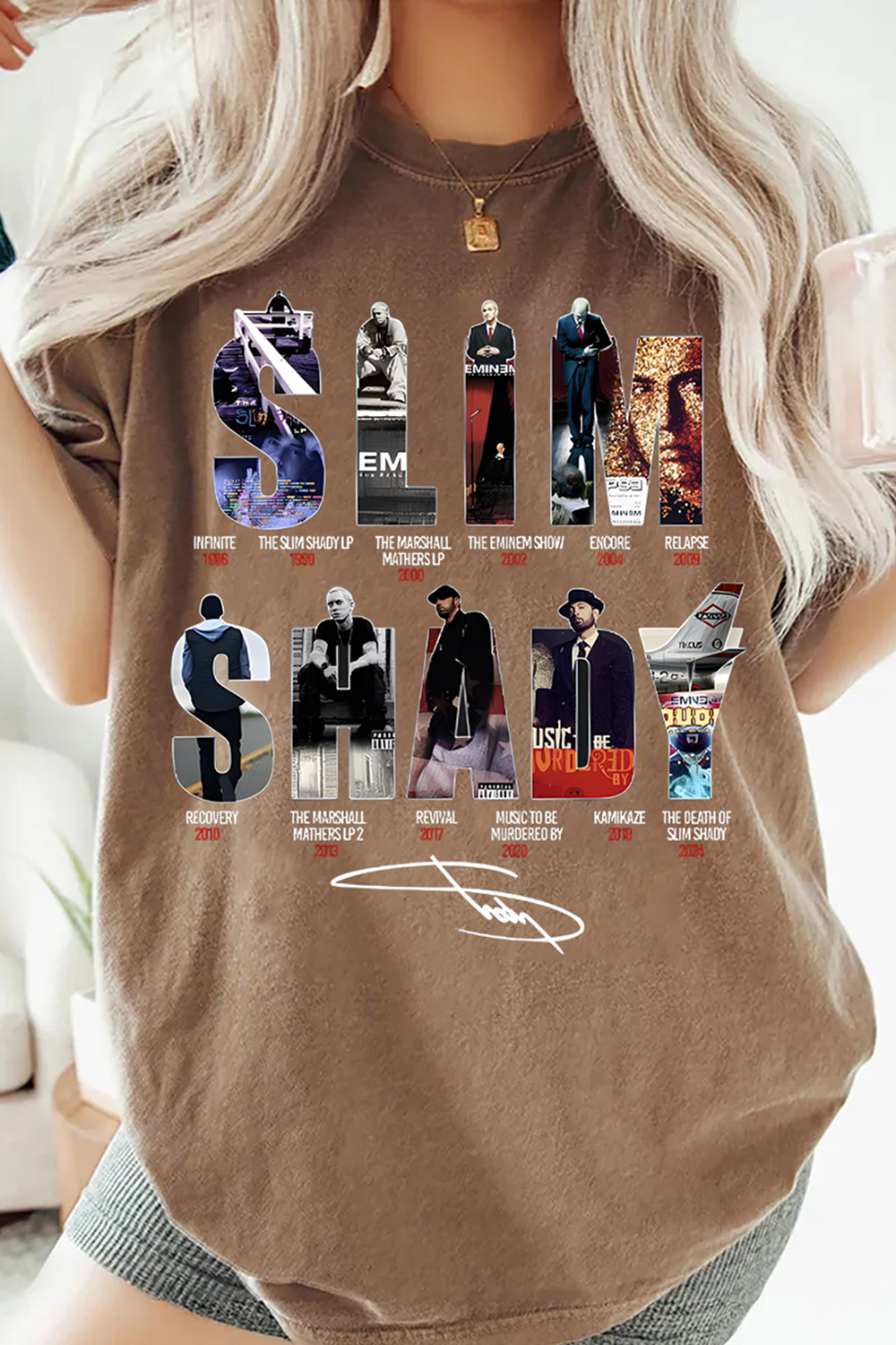 EMINEM Contrast Color Star Letter Support Casual Print Round Neck Short Sleeve T-Shirt