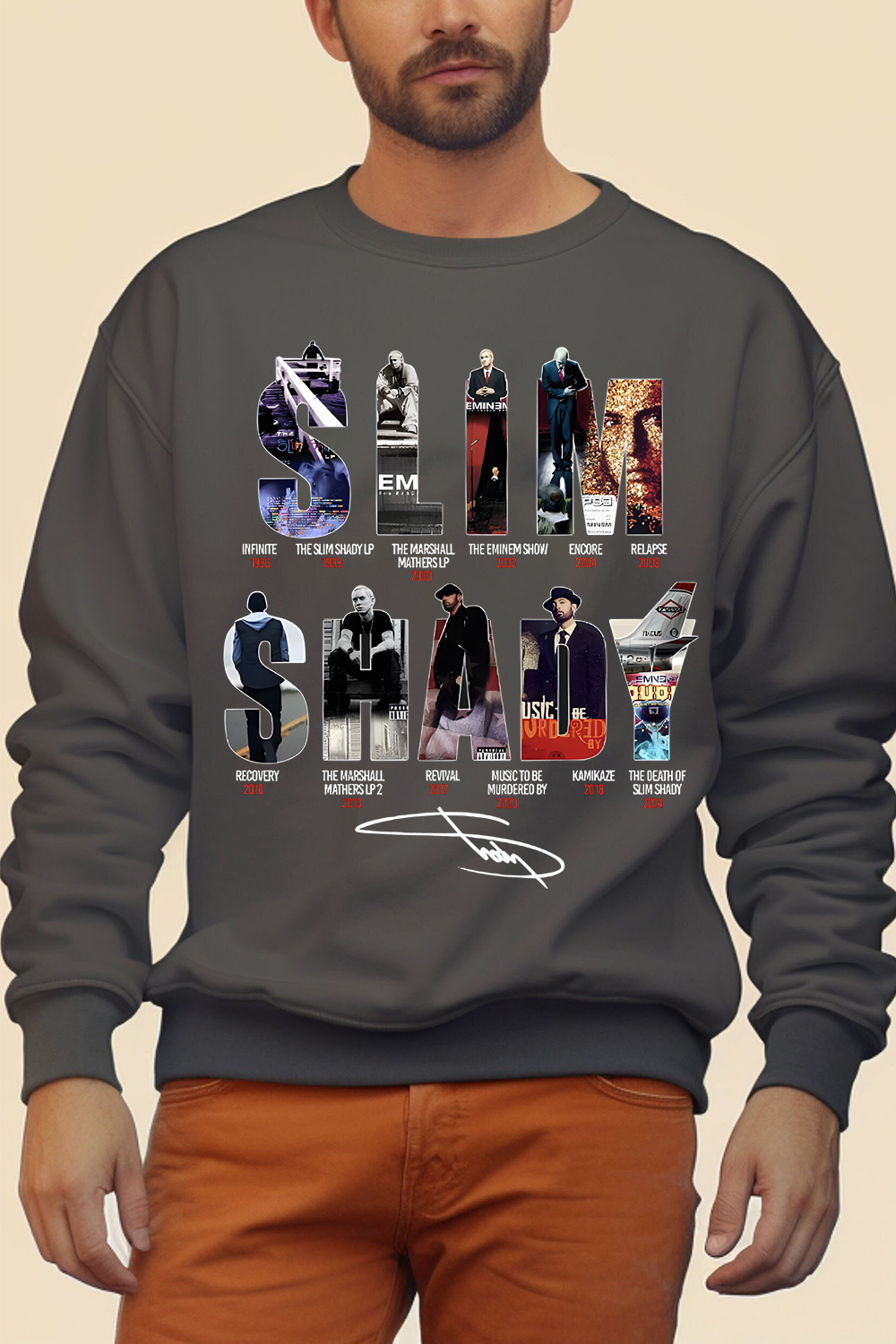 Eminem Men's Round Neck Long-Sleeved Sweatshirt With Star Letters Print